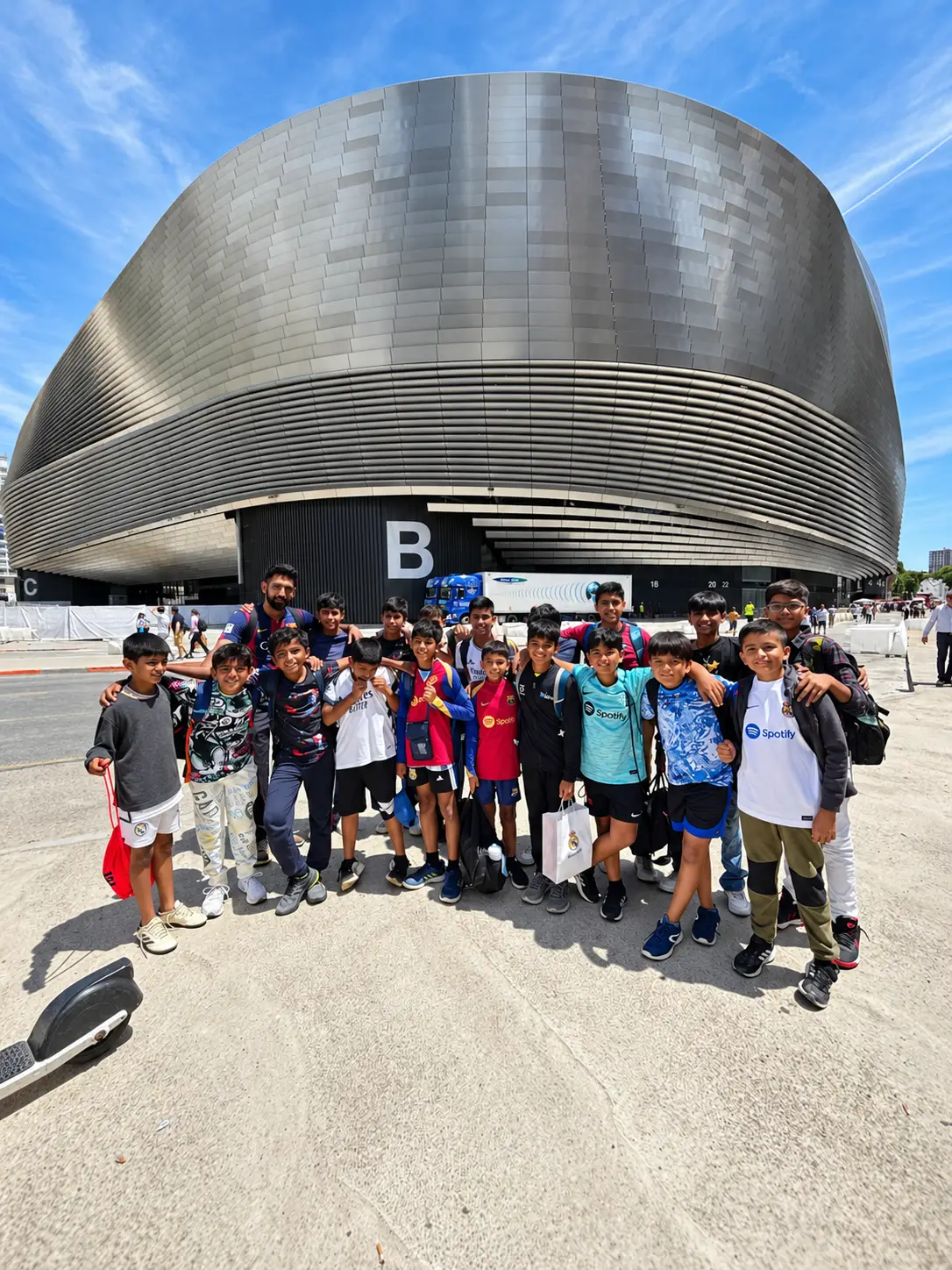 Xdrona players outside the Santiago Bernabéu stadium in Madrid.