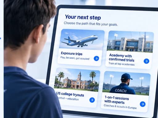Player reviewing recommended football pathway options on screen.